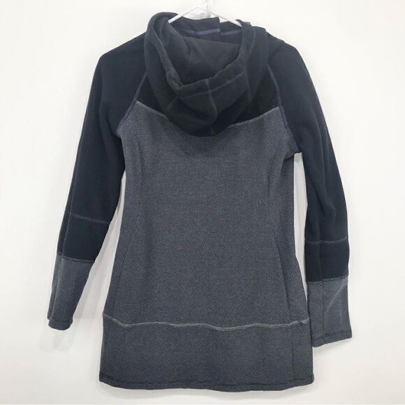 Prana Black Gray Colorblock  Drawstring Hood Cozy Long sleeve Tunic Fleece - Picture 8 of 15